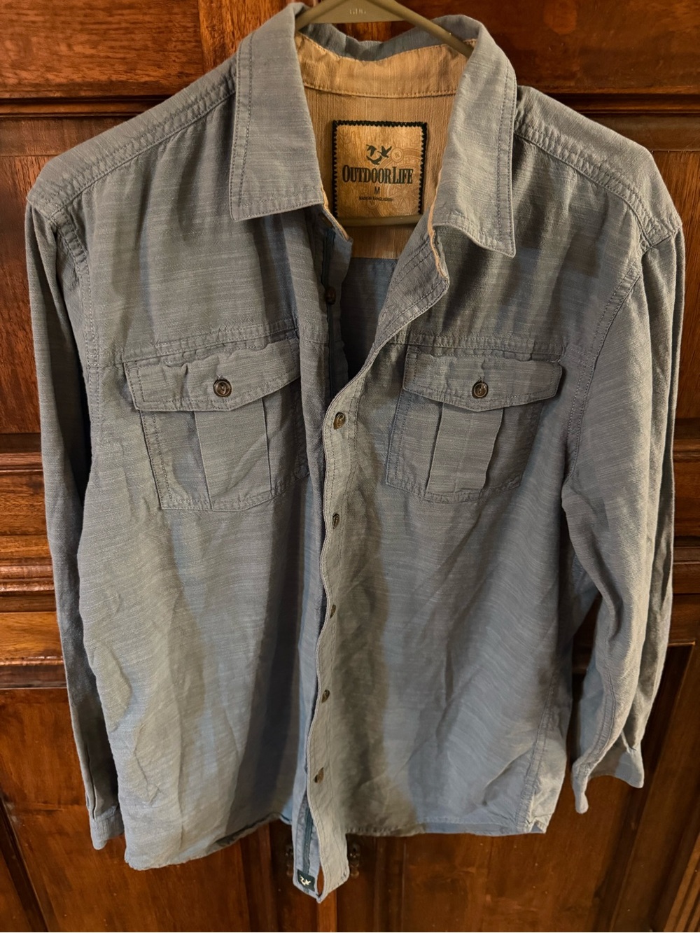 Outdoor Life Blue Textured Long Sleeve Button Up Medium